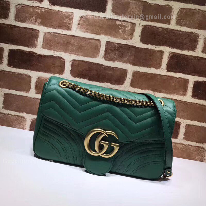 Gucci GG Marmont Medium Matelassé Shoulder Green Bag 443496